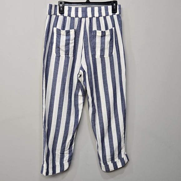 Pact Organic Cotton Hemp Pants L Blue White Stripe Elastic Waist Pockets Coastal - Picture 2 of 8